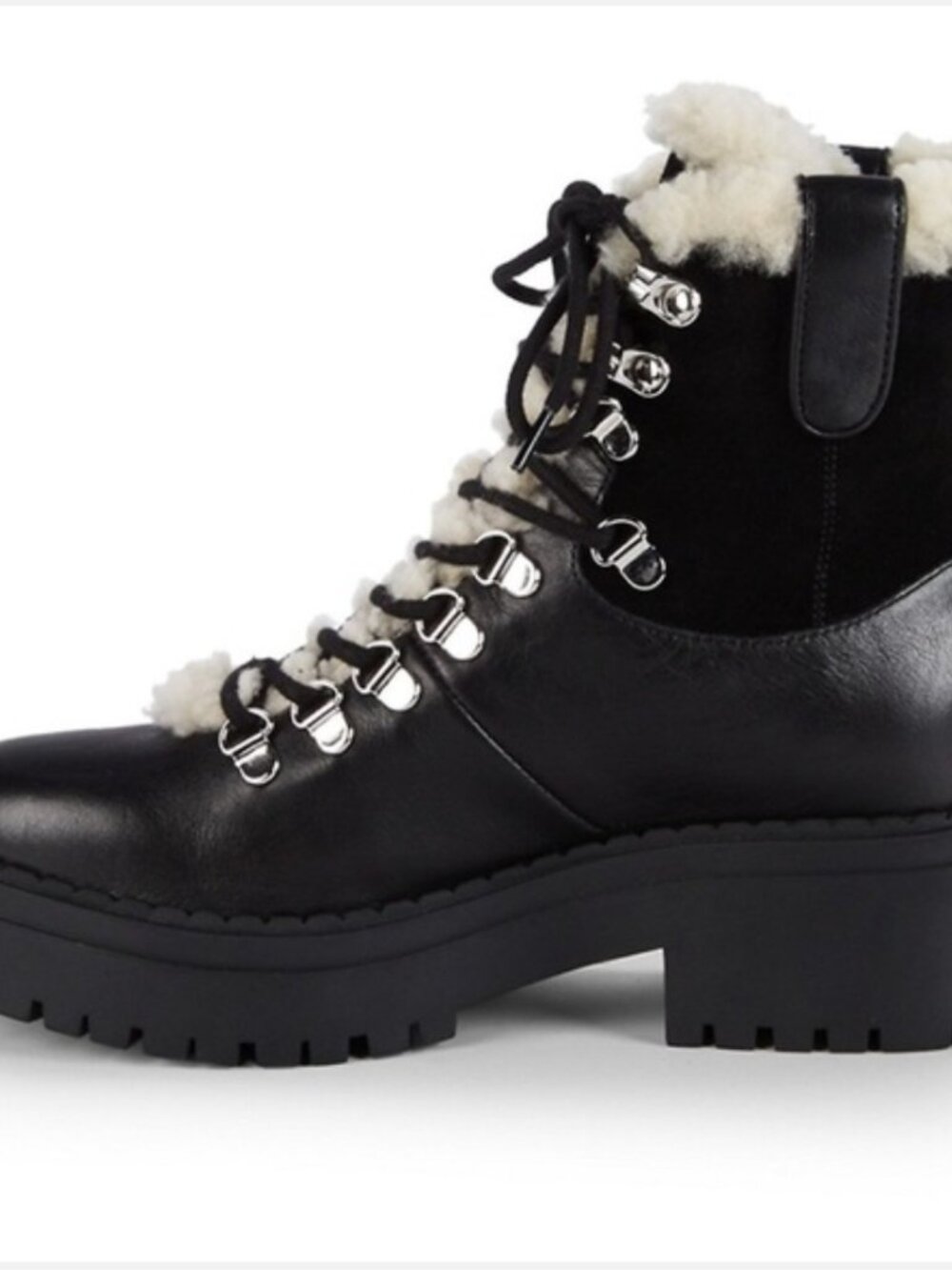 Marc Fisher Black Leather Nalina Lace-Up Winter Boots Sz 5.5 NIB